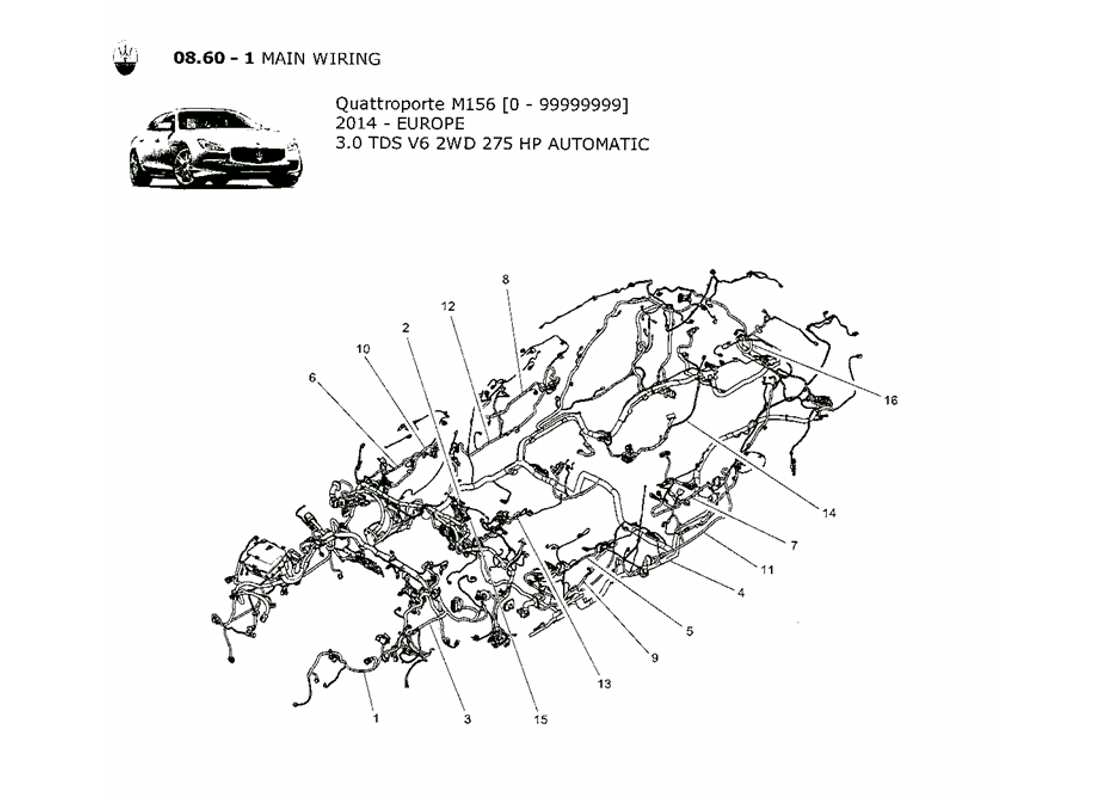 maserati qtp. v6 3.0 tds 275bhp 2014 schéma des pièces du câblage principal