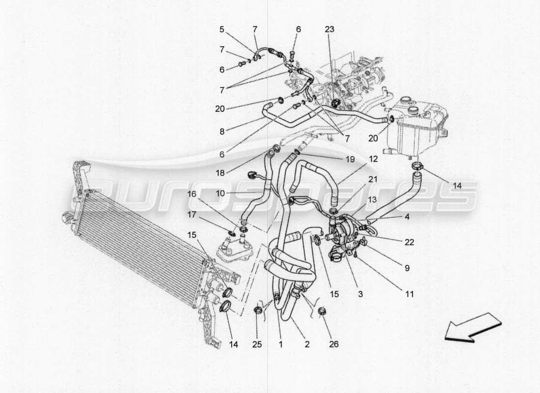 maserati qtp. v8 3.8 530bhp 2014 auto cooling: nourice and lines part diagram