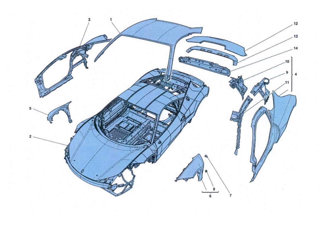 ferrari 458 challenge structure frontale complète et tôlerie schéma des pièces