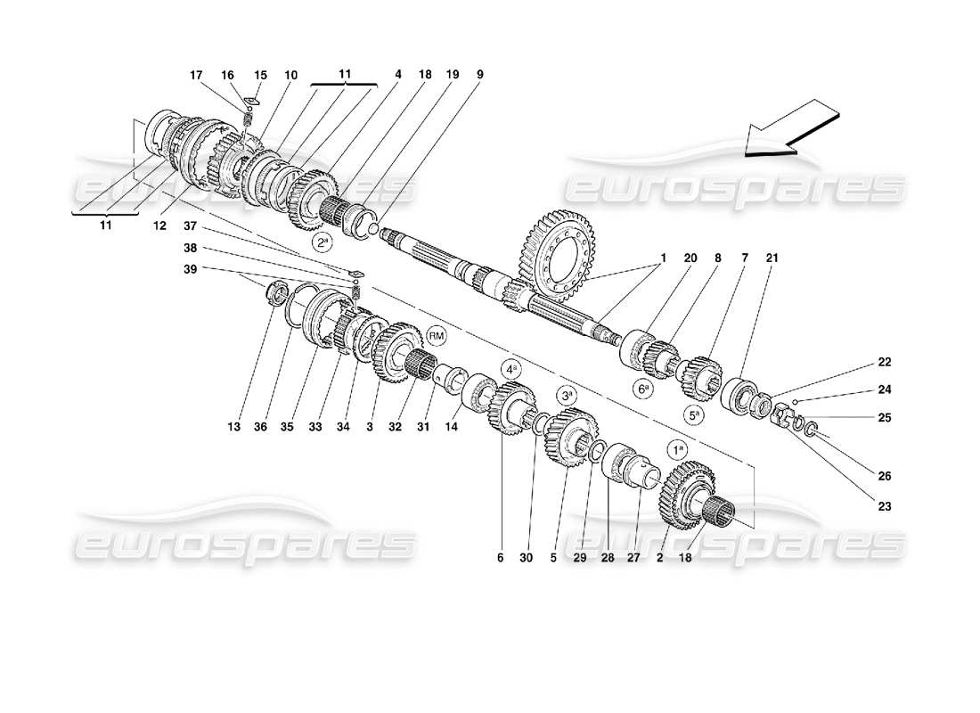 ferrari 355 (2.7 motronic) schéma des pièces des engrenages à arbre posé