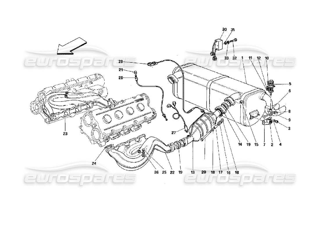 ferrari mondial 3.4 t coupe/cabrio système d'échappement - pour voitures avec catalyseurs et diagramme de pièces 77db