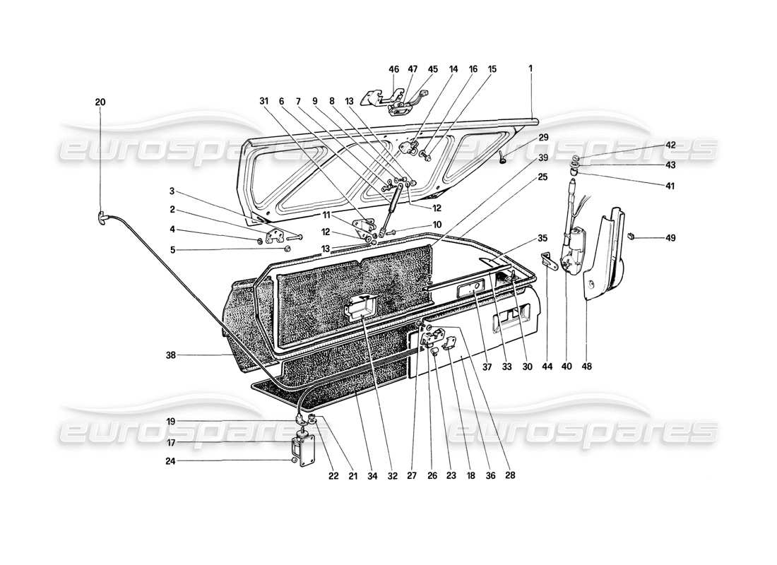 ferrari mondial 8 (1981) couvercle du coffre à bagages schéma des pièces