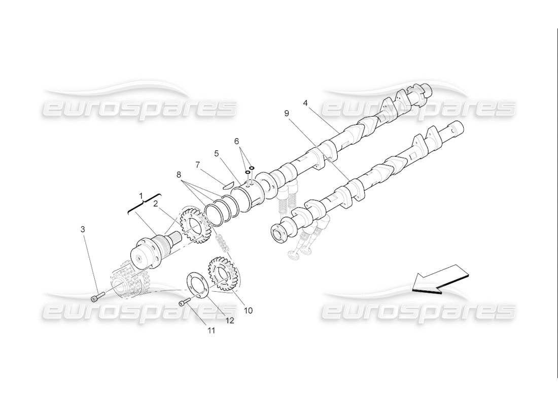 maserati qtp. (2006) 4.2 f1 schéma des pièces des arbres à cames de la culasse gauche