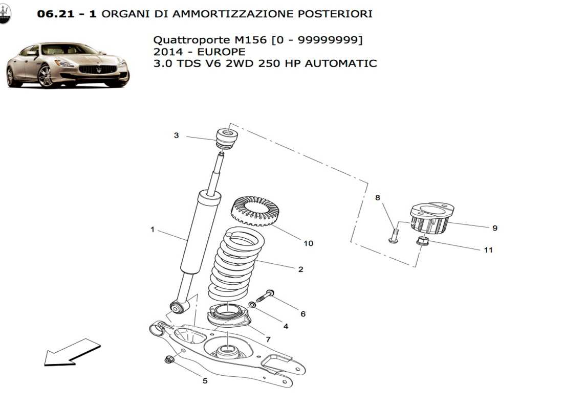 maserati qtp. v6 3.0 tds 250bhp 2014 schéma des pièces des dispositifs d'amortisseur arrière