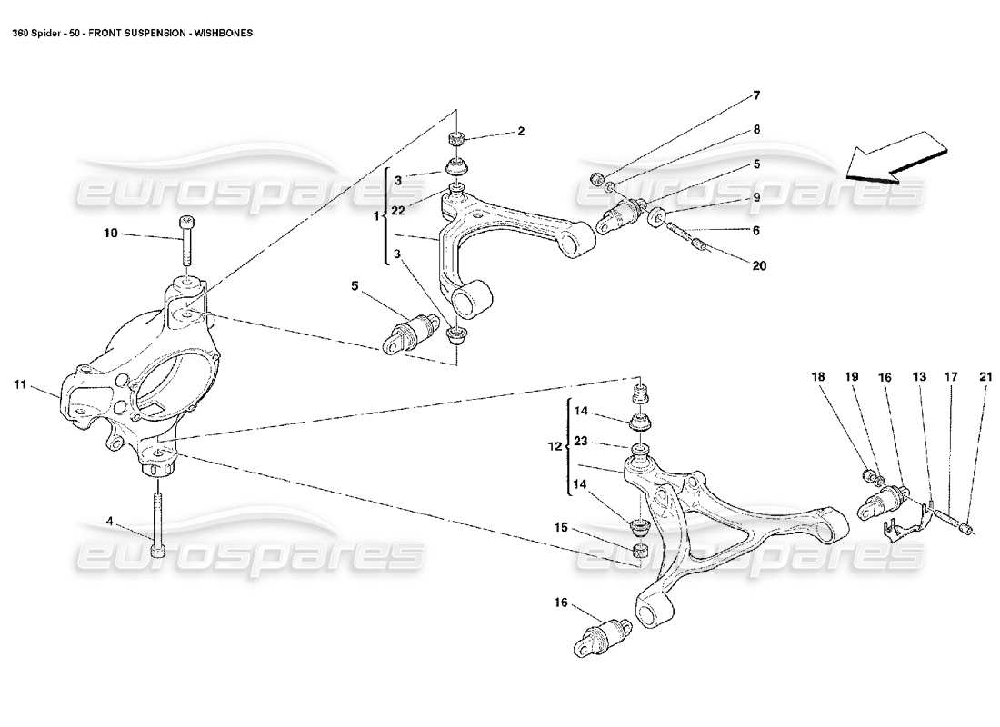 ferrari 360 spider suspension avant - triangles schéma des pièces