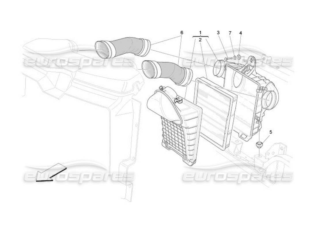 maserati qtp. (2005) 4.2 schéma des pièces du filtre à air, de l'admission d'air et des conduits