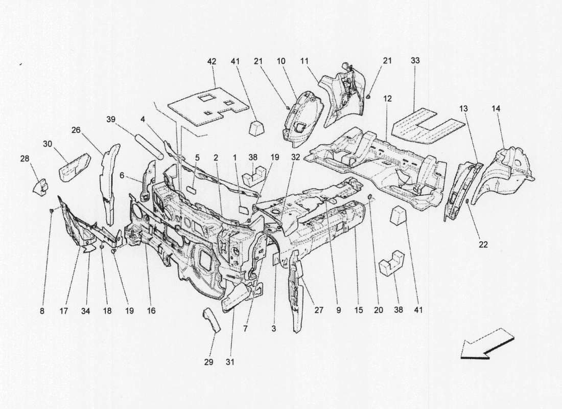 maserati qtp. v6 3.0 bt 410bhp 2wd 2017 panneaux d'insonorisation à l'intérieur du schéma des pièces du véhicule