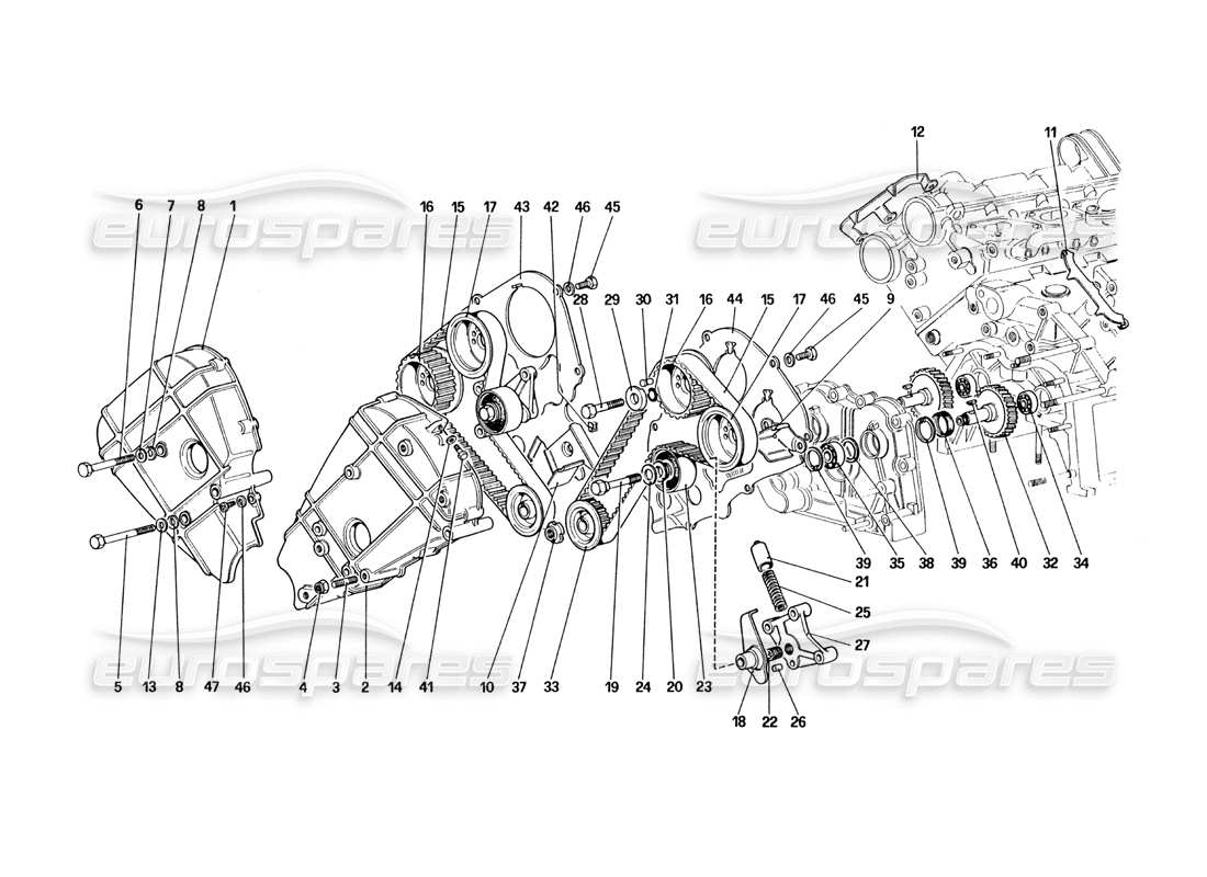 ferrari 328 (1985) système de synchronisation - schéma des pièces des commandes