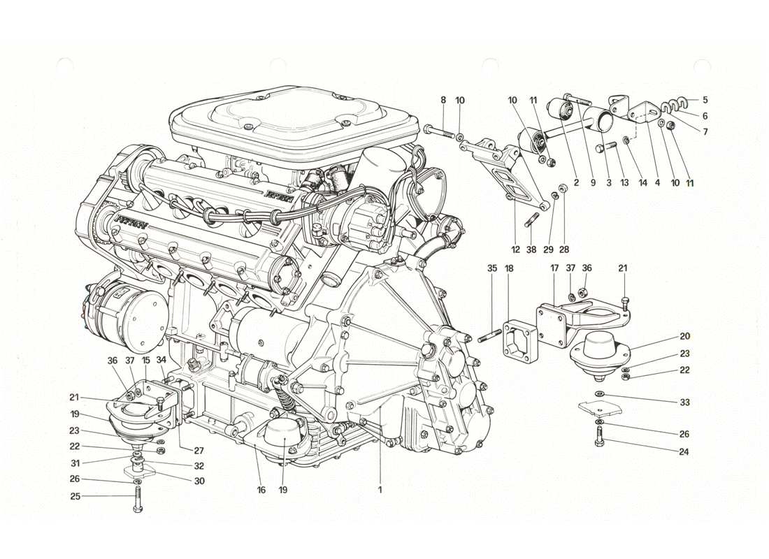 ferrari 208 gtb gts moteur - boîte de vitesses et supports schéma des pièces