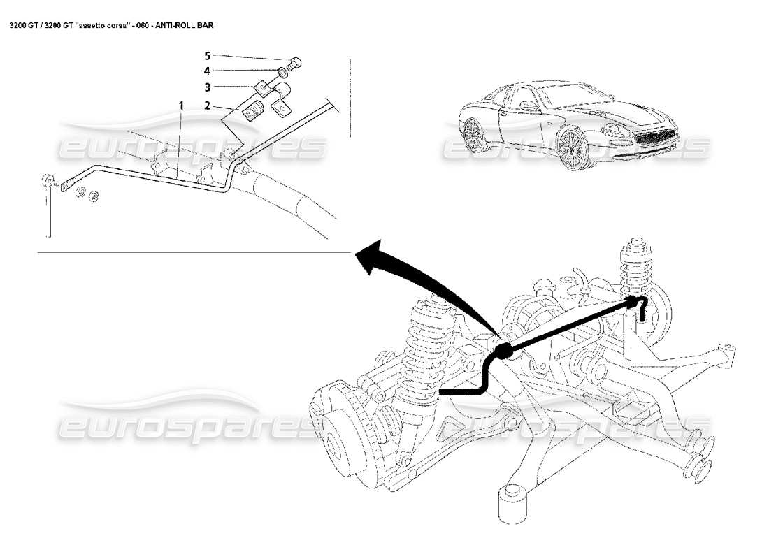 maserati 3200 gt/gta/assetto corsa schéma des pièces de la barre anti-roulis arrière
