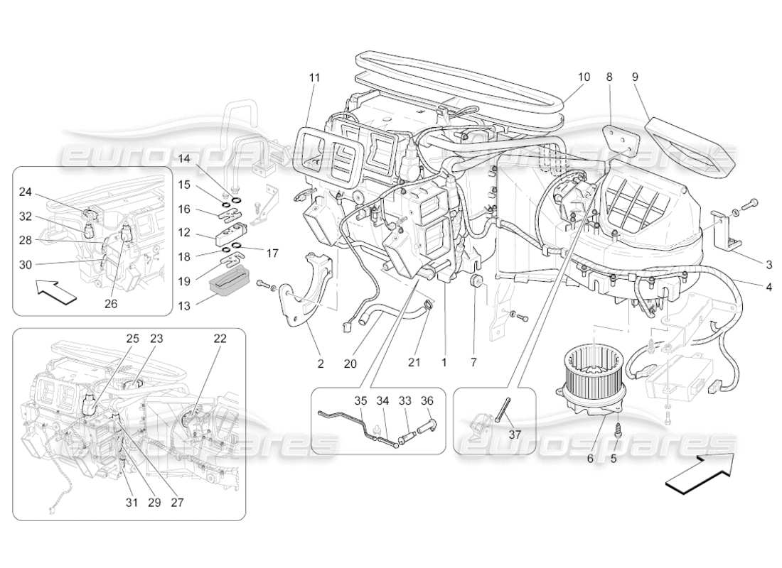 maserati grancabrio (2010) 4.7 unité a c : diagramme de pièces des dispositifs du tableau de bord