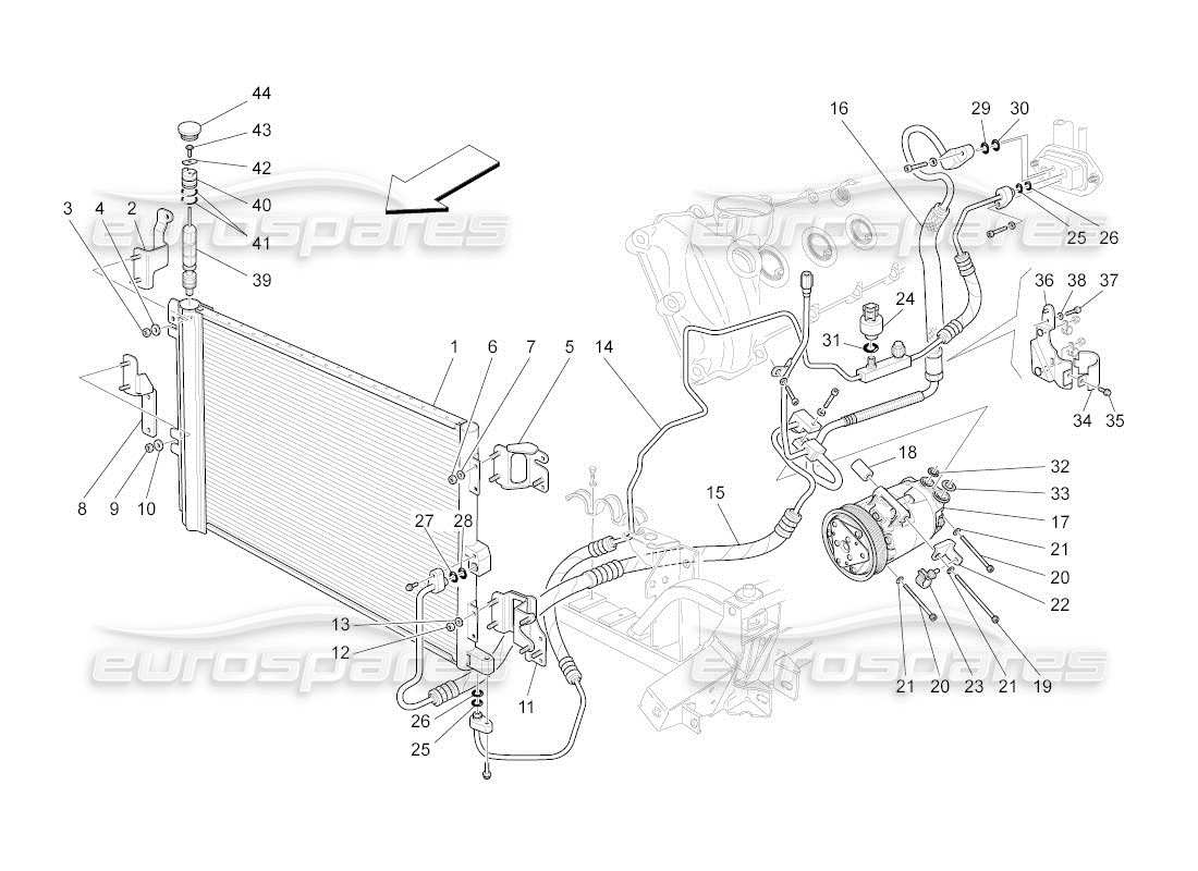 maserati qtp. (2011) 4.7 auto unité ac : schéma des pièces des dispositifs du compartiment moteur