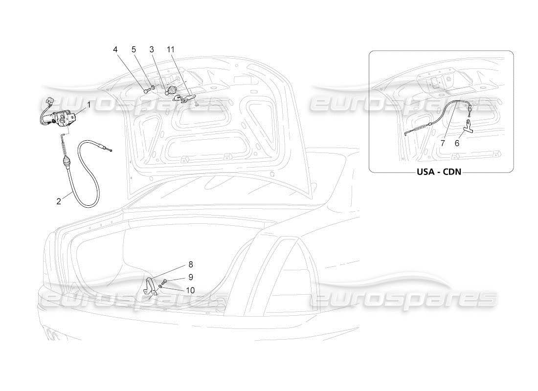 maserati qtp. (2011) 4.7 auto schéma des pièces de commande d'ouverture du couvercle arrière