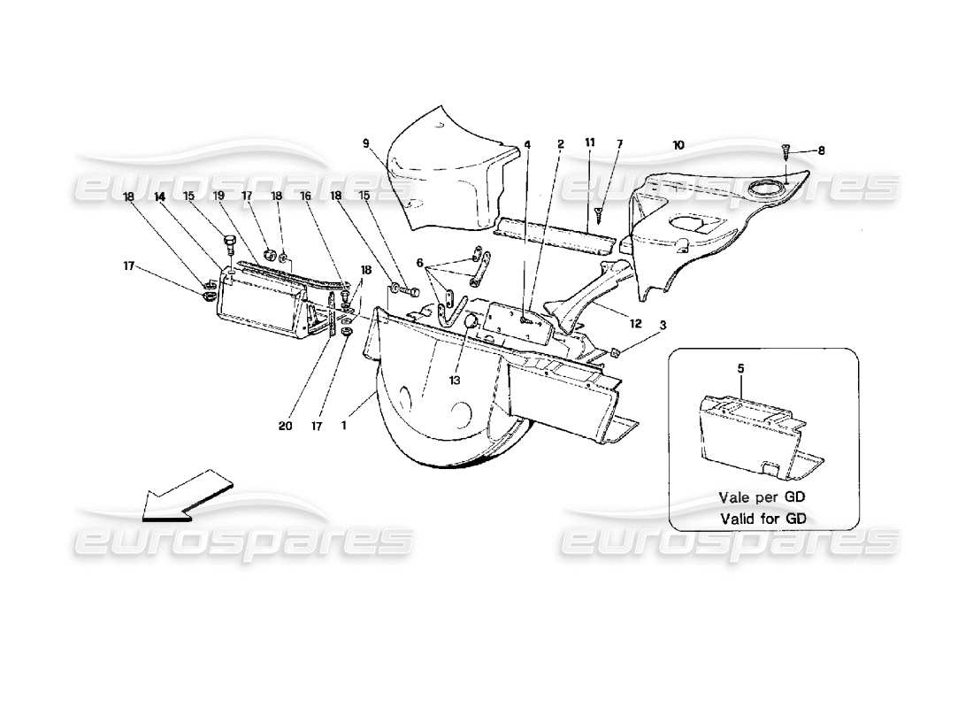 ferrari mondial 3.4 t coupe/cabrio partie avant - diagramme de la pièce de l'élément intérieur