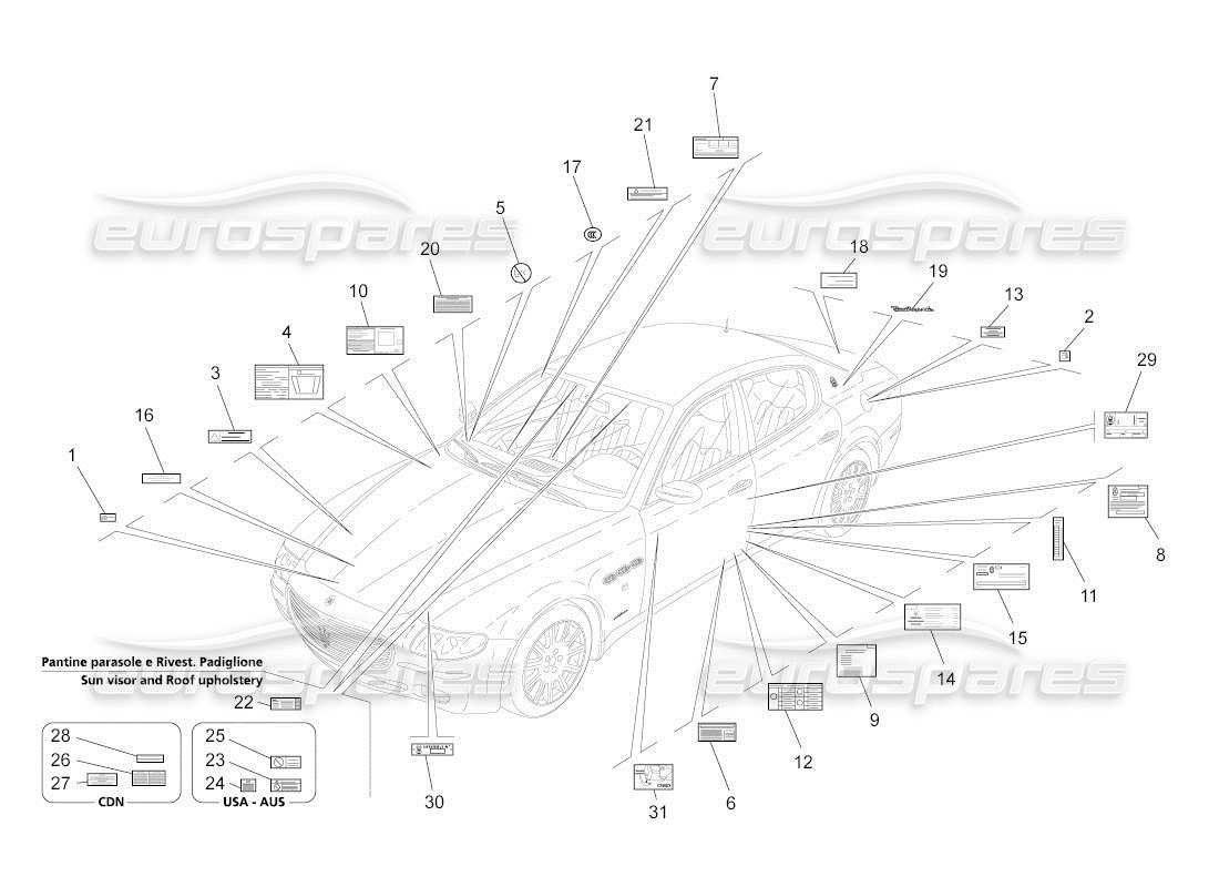 maserati qtp. (2011) 4.7 auto diagramme de pièces d'autocollants et d'étiquettes