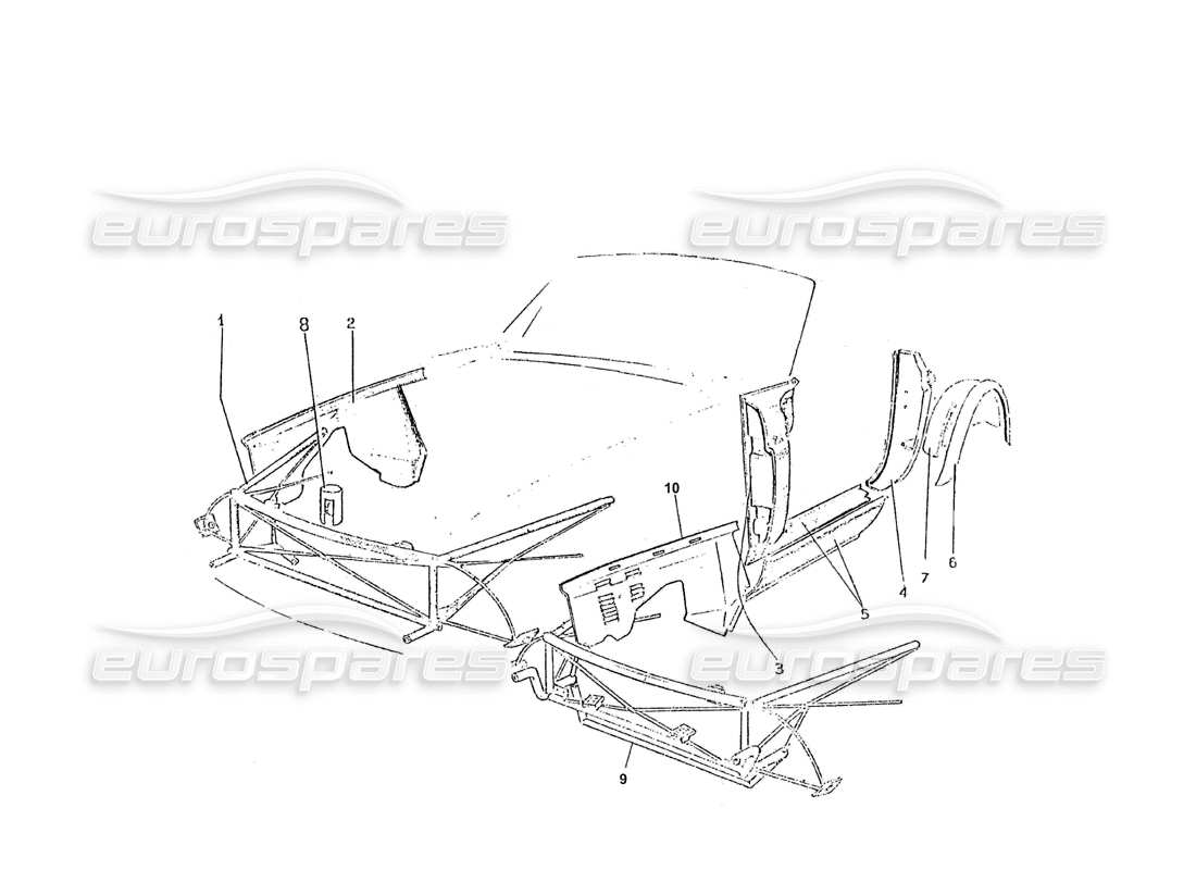 ferrari 275 (pininfarina coachwork) diagramme des pièces du gruppo ossature