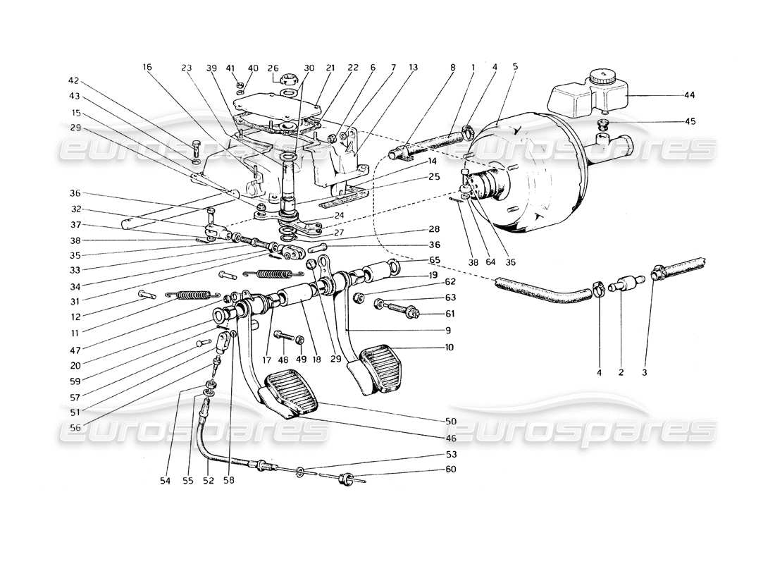 ferrari 308 gt4 dino (1979) tableau de pédales - schéma des pièces des commandes de frein et d'embrayage