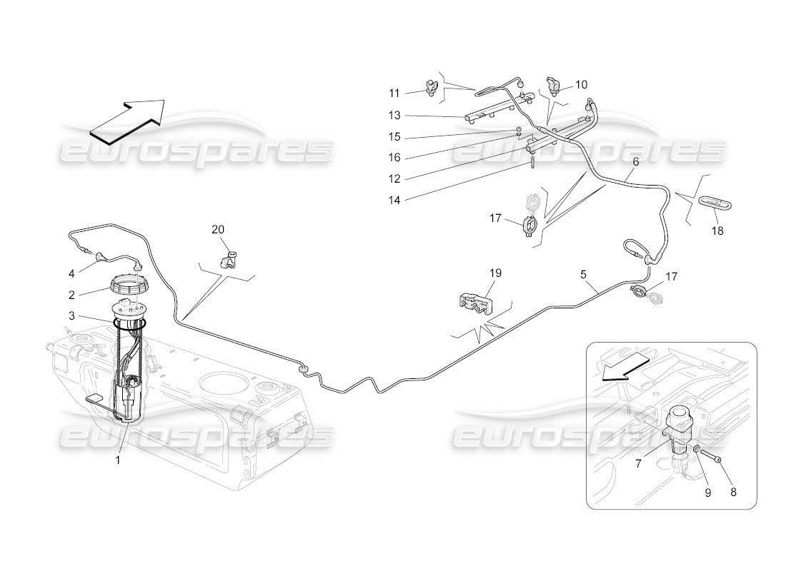 maserati qtp. (2011) 4.7 auto schéma des pièces des pompes à carburant et des conduites de connexion