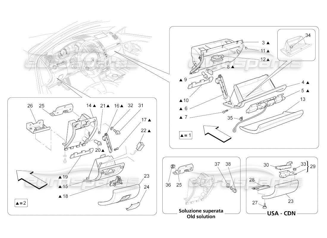 maserati qtp. (2011) 4.7 auto diagramme des pièces des boîtes à gants