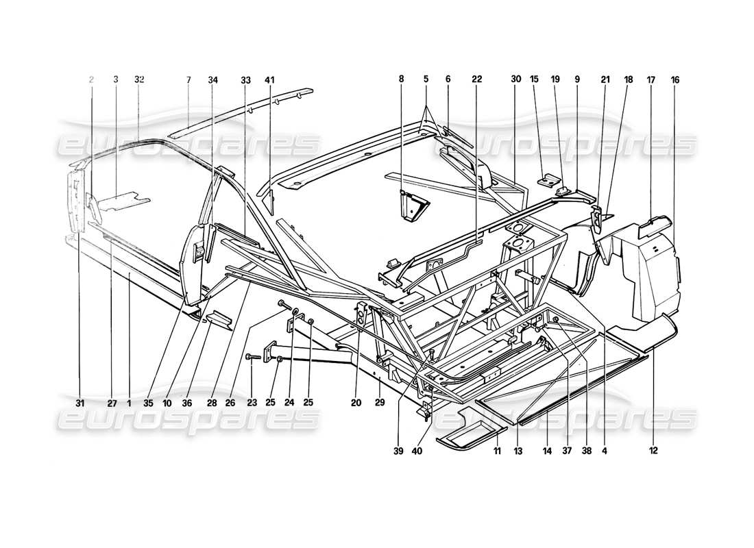 ferrari mondial 8 (1981) coque de carrosserie - diagramme des pièces des éléments intérieurs