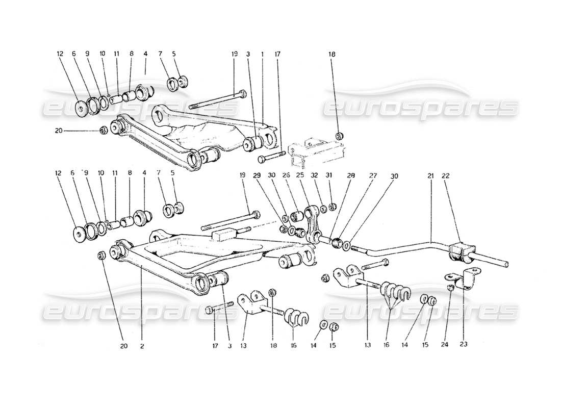 ferrari 308 gt4 dino (1979) suspension arrière - amortisseur et disque de frein schéma des pièces