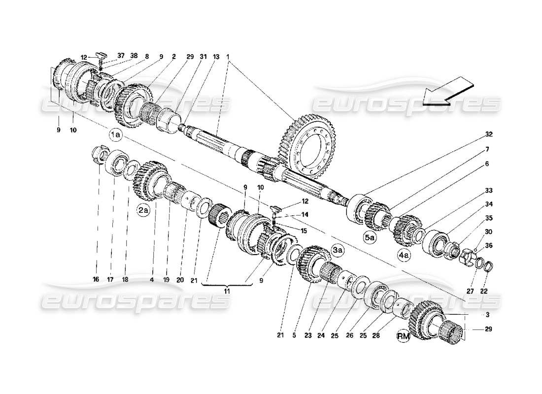 ferrari 348 (2.7 motronic) schéma des pièces des engrenages à arbre posé