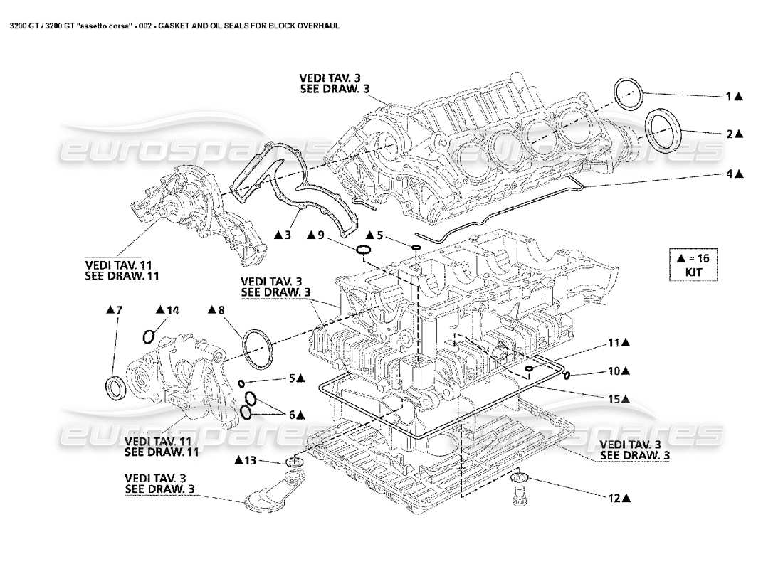 maserati 3200 gt/gta/assetto corsa joints et joints : schéma fonctionnel des pièces