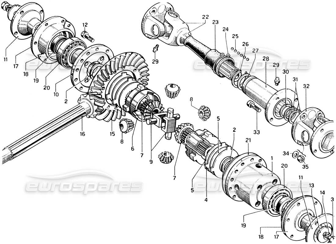 ferrari 330 gtc coupe carter de différentiel et arbres de pont schéma des pièces