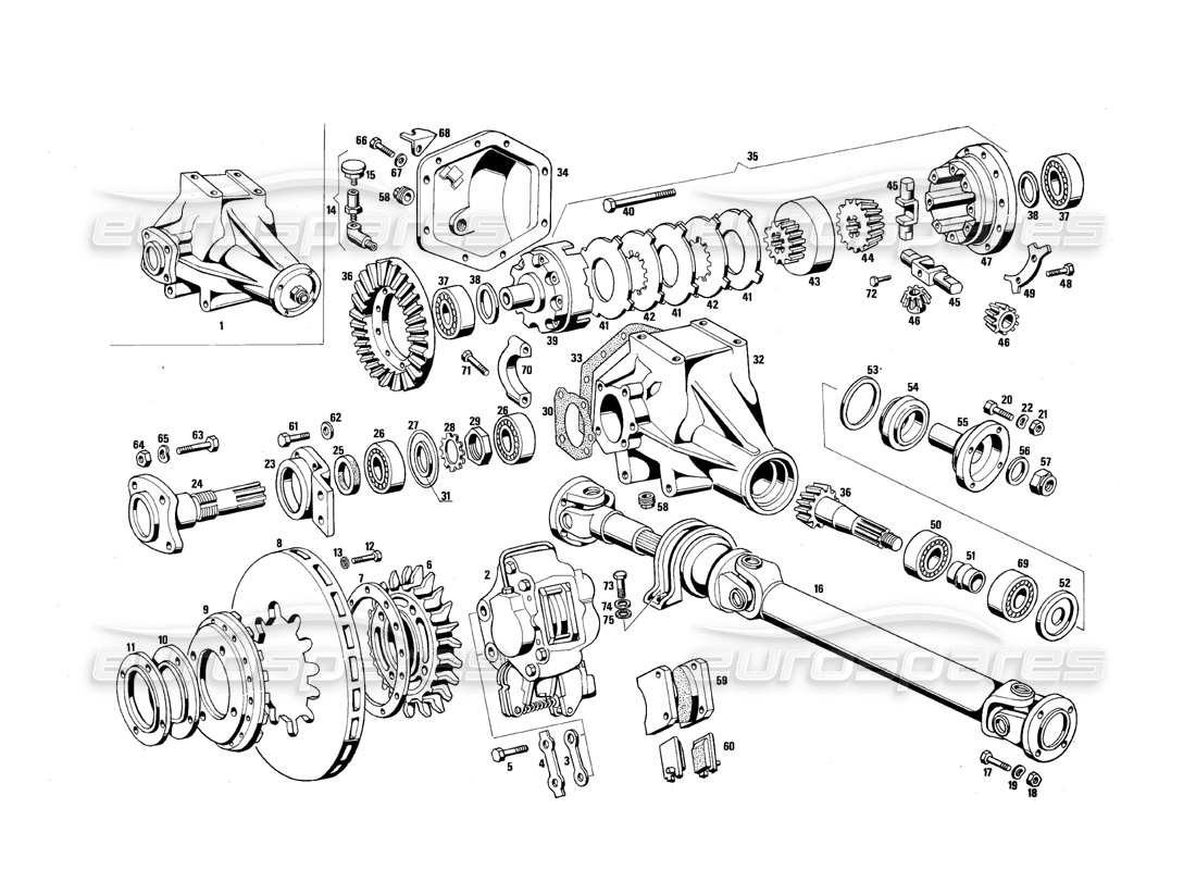 maserati qtp.v8 4.9 (s3) 1979 différentiel et arbre d'hélice schéma des pièces