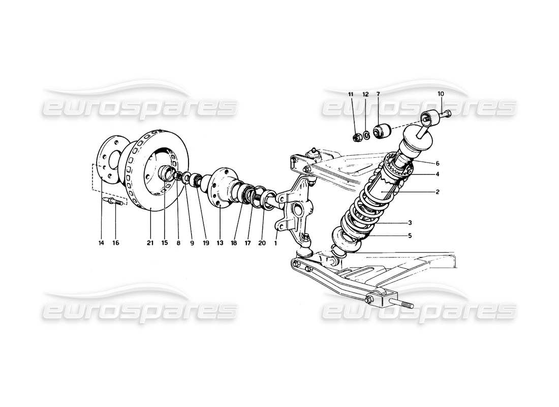 ferrari 246 dino (1975) suspension avant - schéma des pièces de l'amortisseur