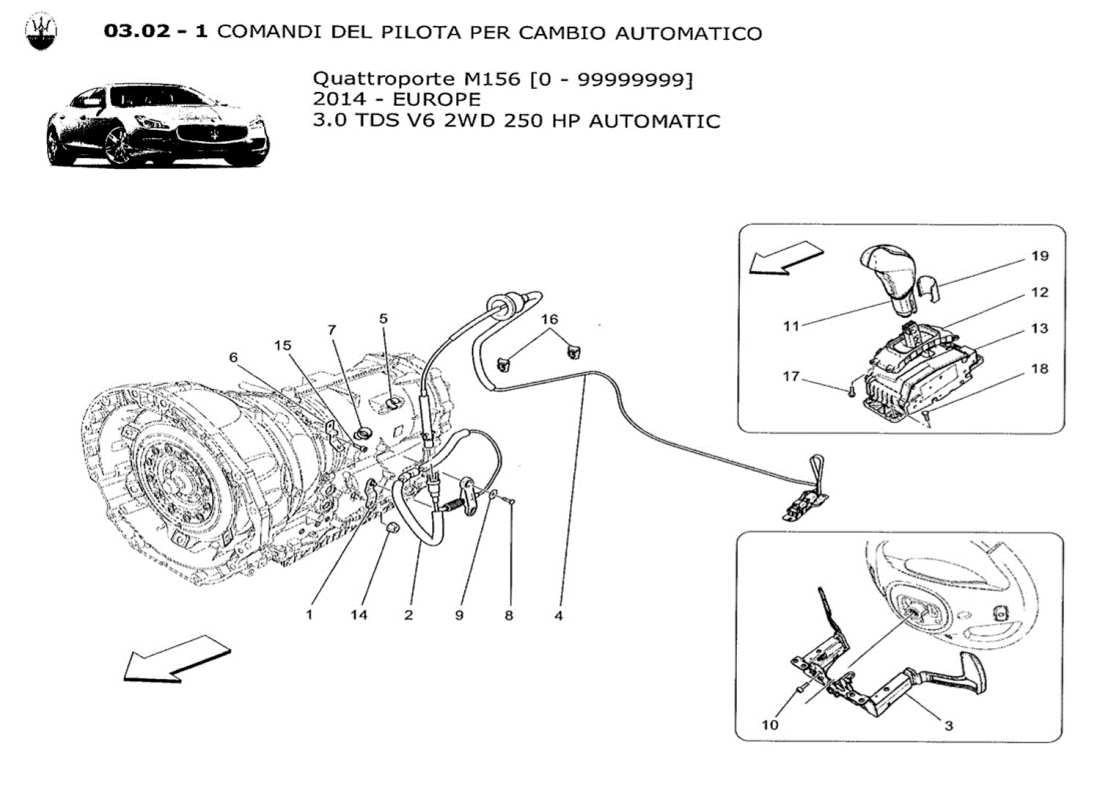 maserati qtp. v6 3.0 tds 250bhp 2014 commandes du conducteur pour boîte de vitesses automatique schéma des pièces