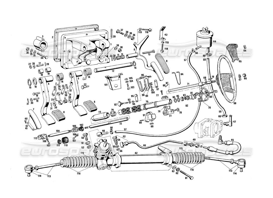 maserati qtp.v8 4.9 (s3) 1979 pièces de direction et pédales schéma des pièces