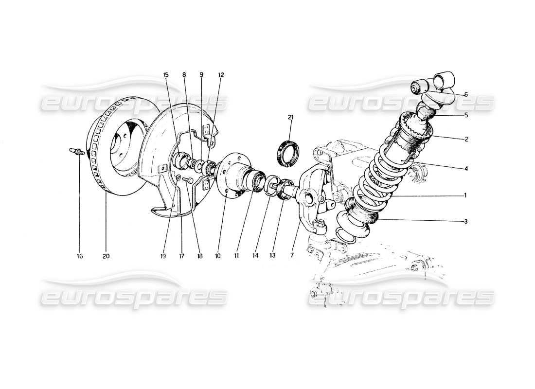 ferrari 308 gt4 dino (1979) suspension avant - amortisseur et disque de frein schéma des pièces