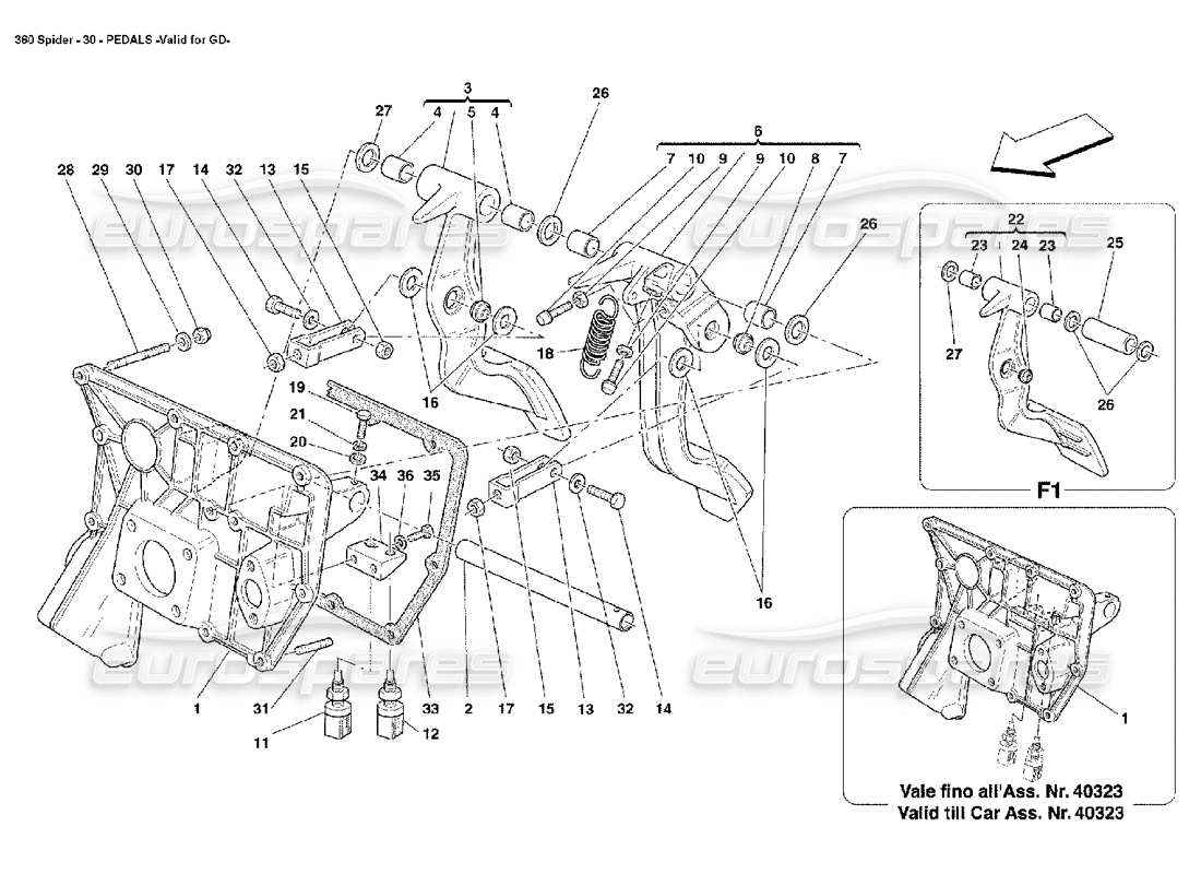 ferrari 360 spider pédales schéma des pièces