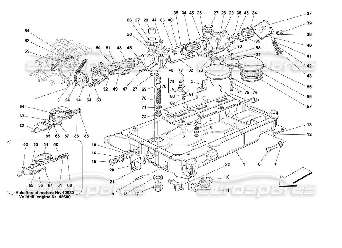 ferrari 355 (2.7 motronic) schéma des pièces des pompes et du carter d'huile