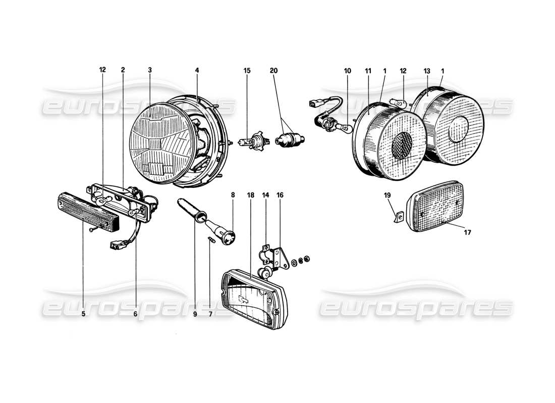 ferrari 308 gtb (1980) diagramme des pièces des lumières