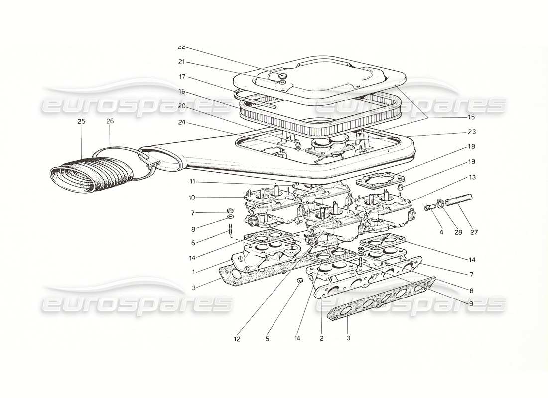ferrari 308 gt4 dino (1976) carburateurs et filtre à air schéma des pièces