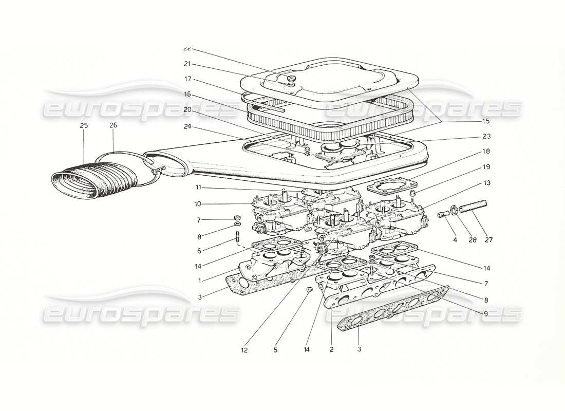 ferrari 308 gt4 dino (1976) schéma des pièces des carburateurs et du filtre à air