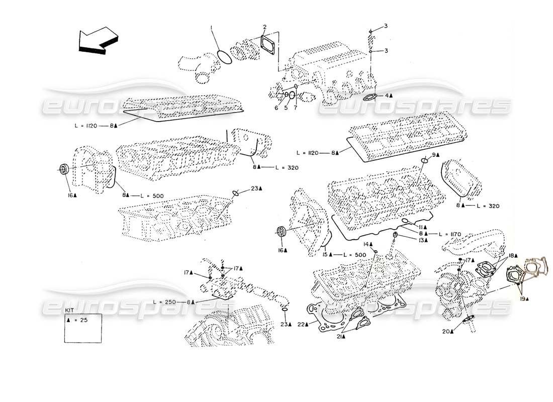 maserati shamal oeillets et joints de culasse schéma des pièces