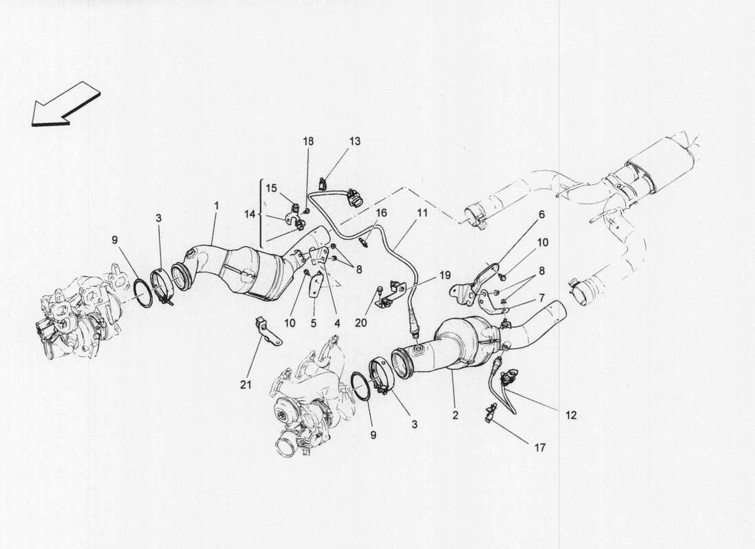 maserati qtp. v6 3.0 bt 410bhp 2wd 2017 diagramme des pièces des convertisseurs pré-catalytiques et des convertisseurs catalytiques