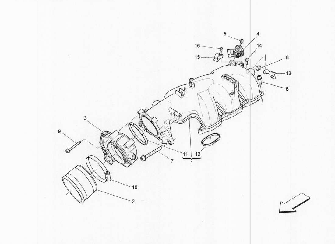 maserati qtp. v6 3.0 bt 410bhp 2wd 2017 schéma des parties du collecteur d'admission et du corps de papillon
