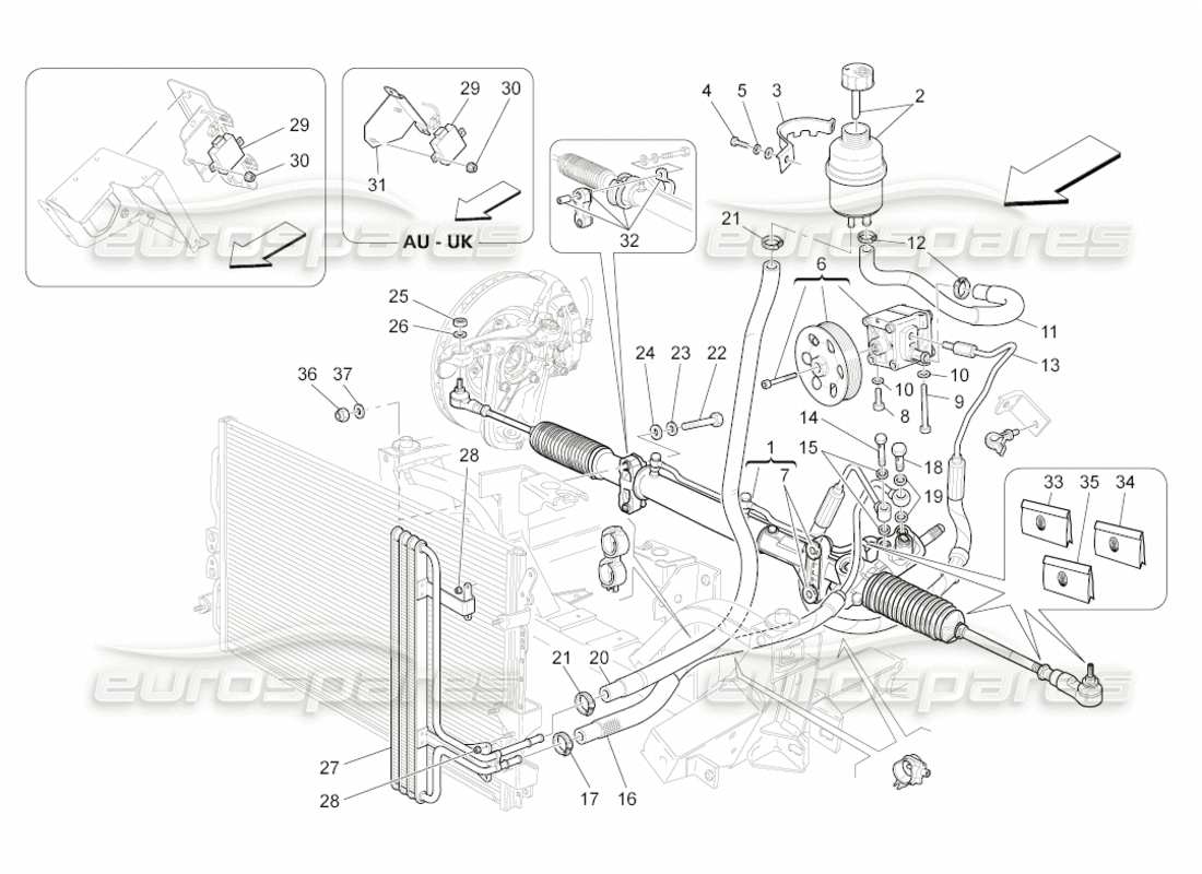 maserati grancabrio (2010) 4.7 schéma des pièces du boîtier de direction et de la pompe de direction hydraulique