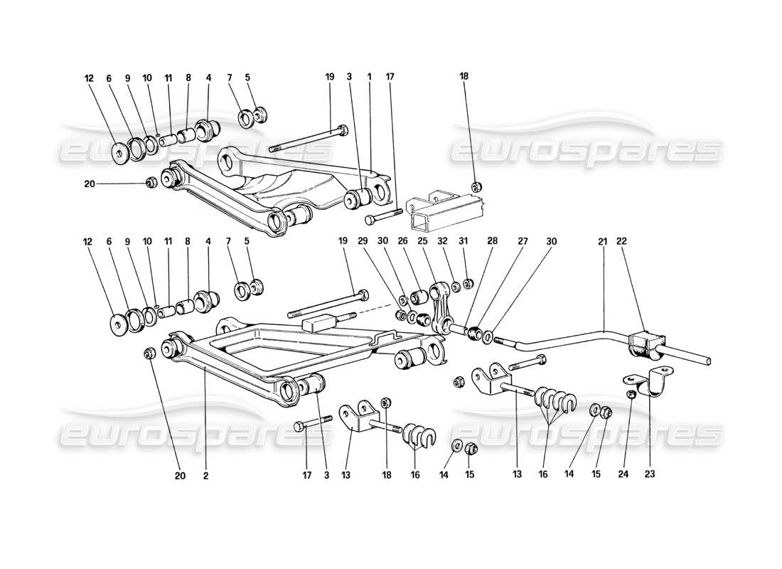 ferrari 328 (1985) suspension arrière - triangles schéma des pièces