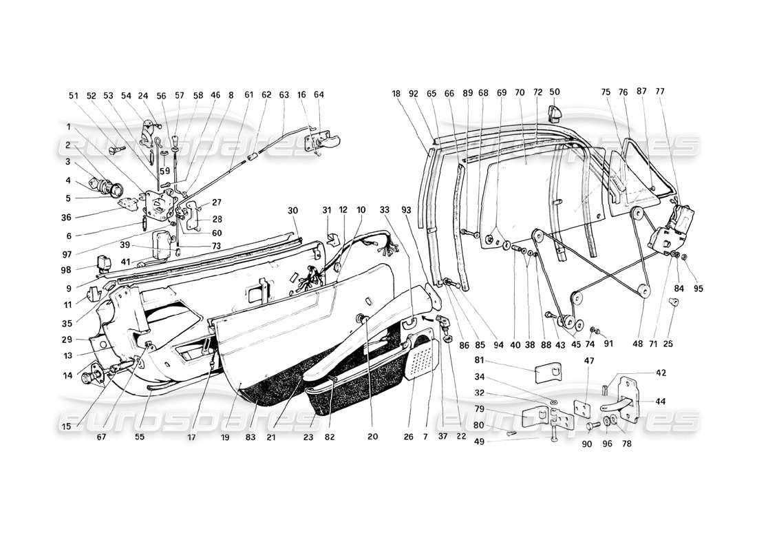 ferrari 308 (1981) gtbi/gtsi schéma des pièces des portes