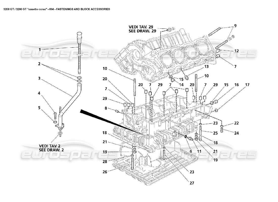 maserati 3200 gt/gta/assetto corsa schéma des pièces de fixation et de blocage