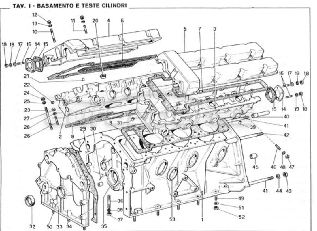 ferrari 246 gt series 1 schéma des pièces du carter et des culasses