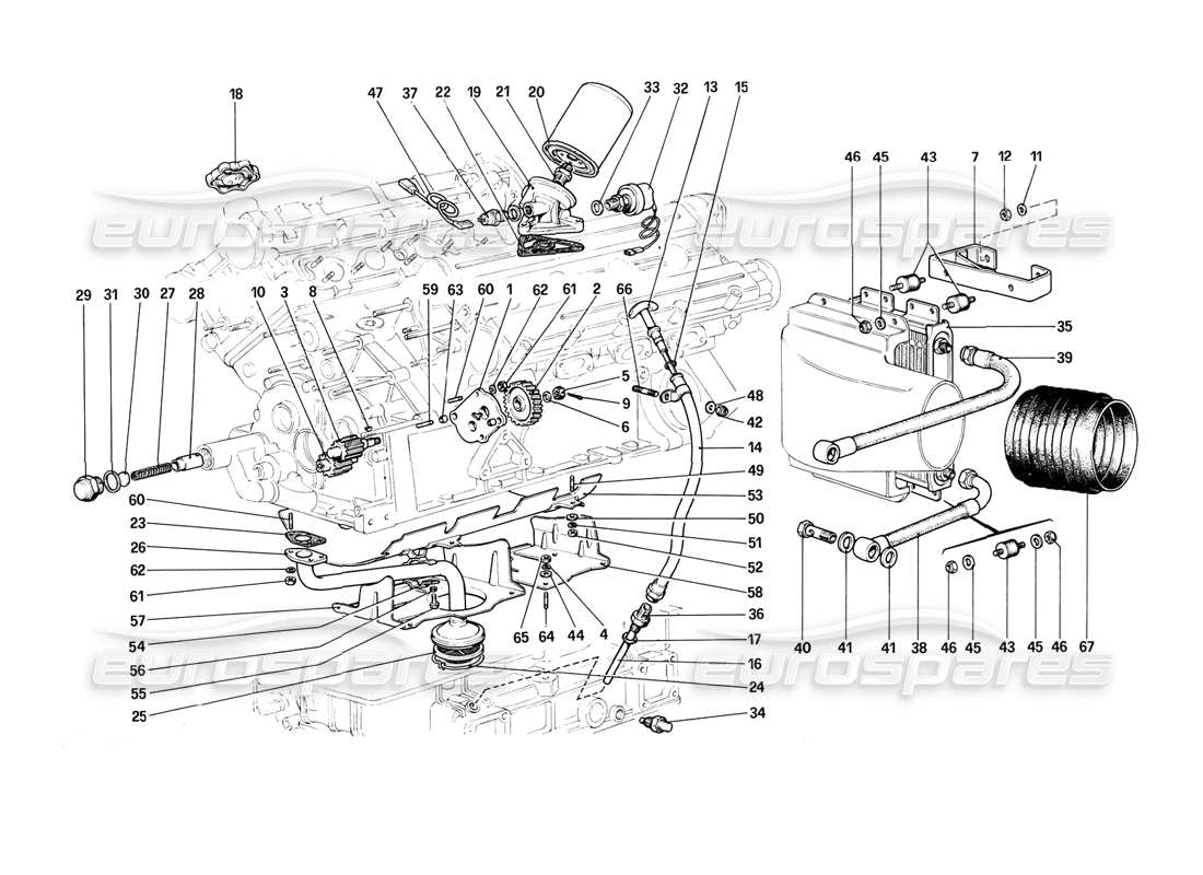 ferrari 308 (1981) gtbi/gtsi schéma des pièces du système de lubrification
