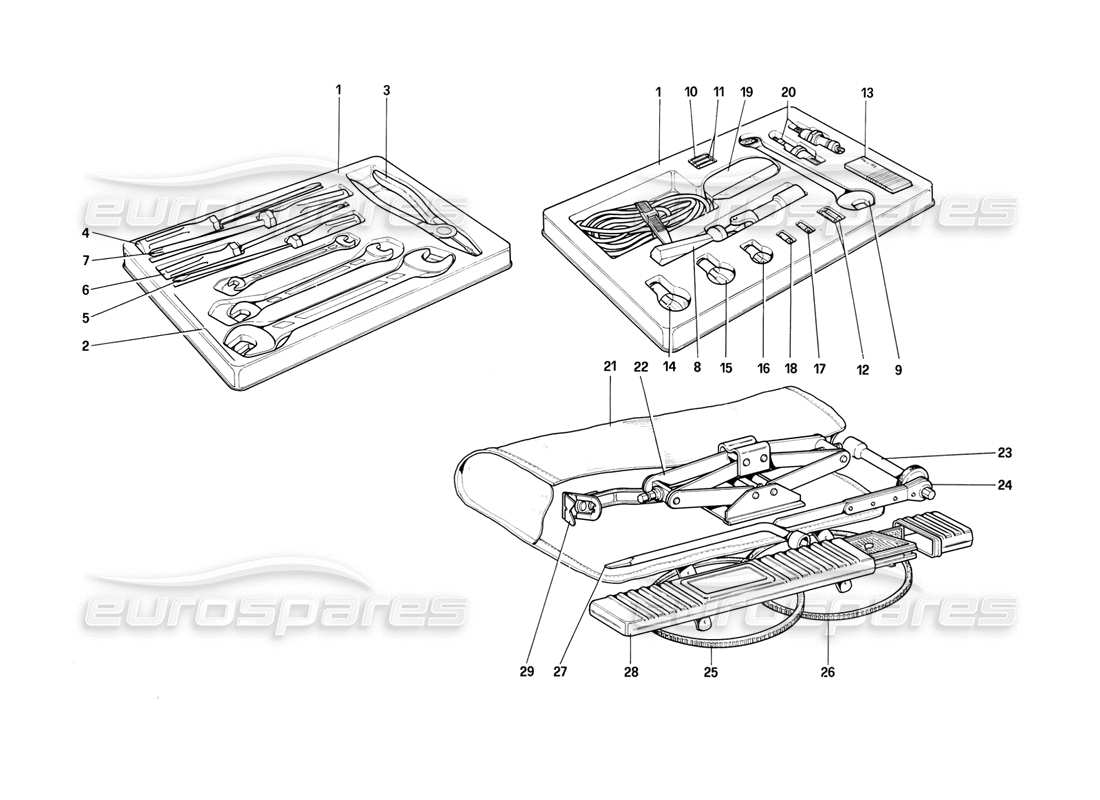 ferrari mondial 8 (1981) trousse à outils schéma des pièces