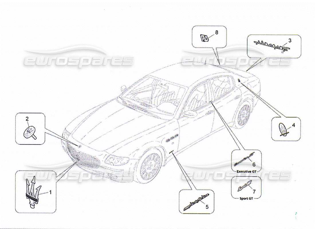 maserati qtp. (2010) 4.2 diagramme des pièces des garnitures, marques et symboles