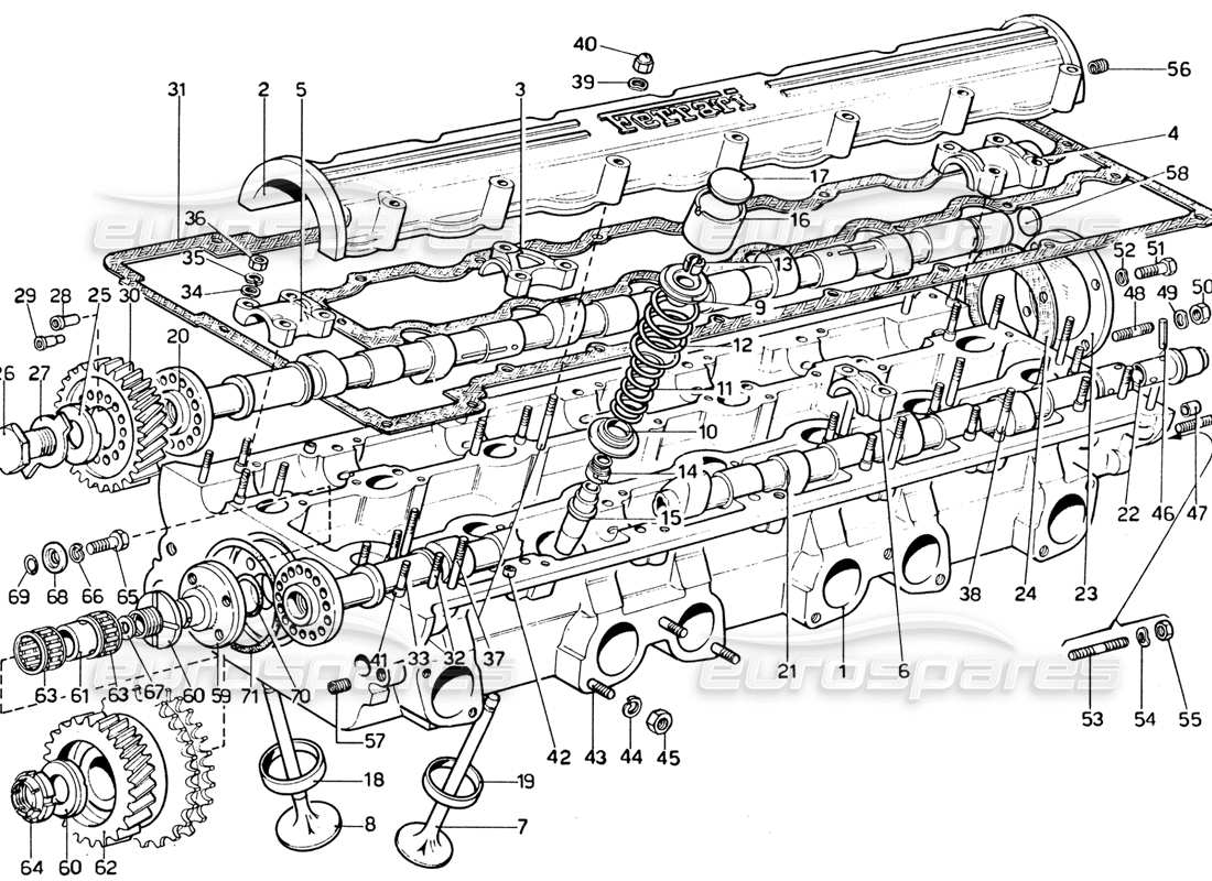 ferrari 365 gtb4 daytona (1969) culasses - schéma des pièces des soupapes d'arbre à cames